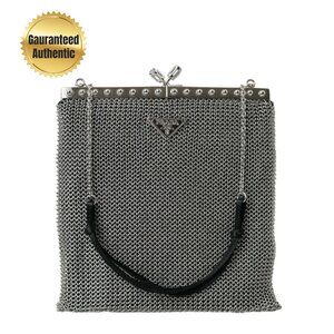 Prada Elegant Silver Mesh Shoulder Evening Bag